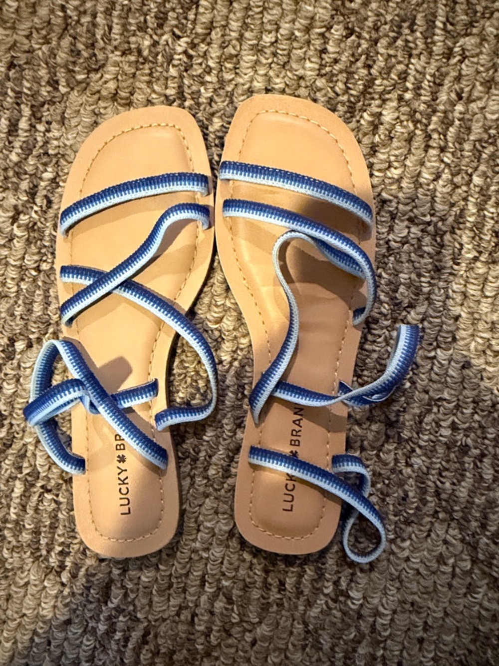 Lucky Brand Tan Sandals with Blue Strappy Wrap